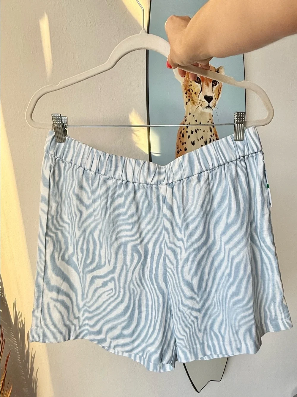 MICHAEL KORS NWT Linen Blend Pull On Shorts M Blue White Coastal Cruise